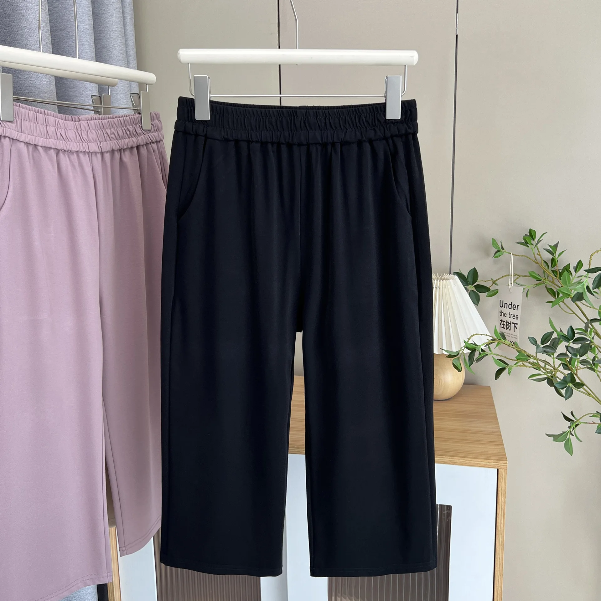 100KG Summer Capri Pants New Casual Simple And Thin Chinlon Plus Size Women's Straight Pants