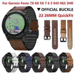 22 26MM QuickFit Strap for Garmin Fenix 6X 6 Pro Leather Silicone Band for Fenix 7 7X 5 5X 945 3HR D2 MK1 MK2 Epix Gen 2 Correa