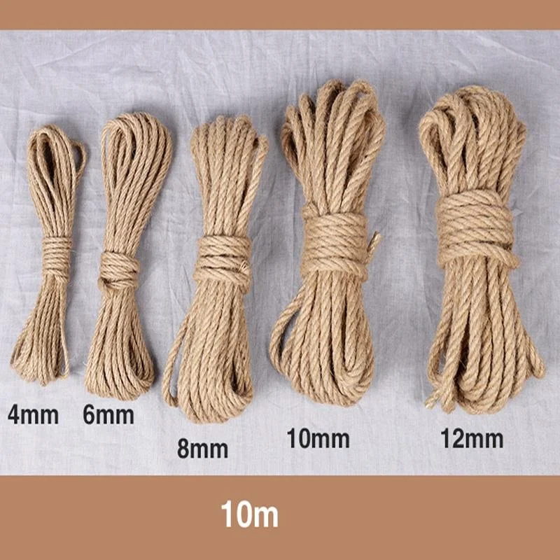 10M Natural Jute Rope Twine Rope Twisted Cord Macrame String DIY Craft Handmade Decoration Pet Scratching 4mm-12mm