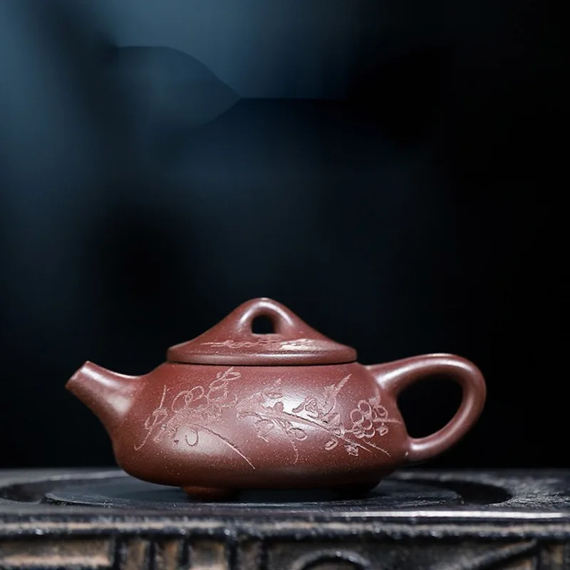 Purple Clay Pot Yixing Manual Kung Fu Teapot Home Pot Full Engraved Small Capacity Stone Ladle Teapot Tea Set Teapot 90cc