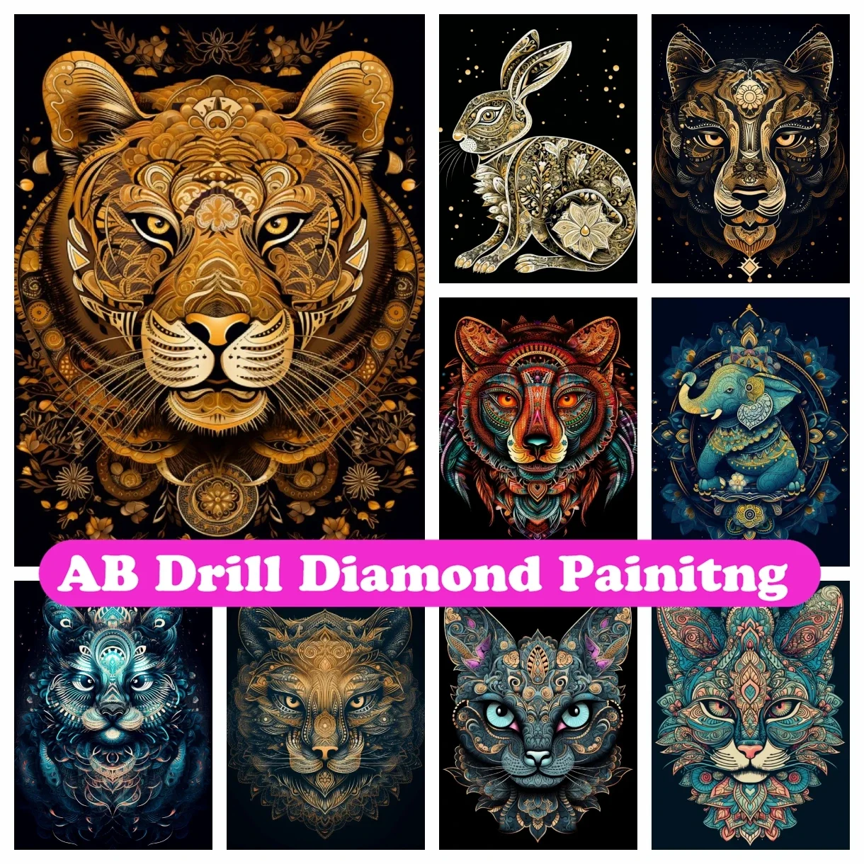 

Animal Mandala Kaleidoscope 5D DIY AB Diamond Painting Embroidery Full Square Round Rhinestone Mosaic Cross Stitch Home Decor