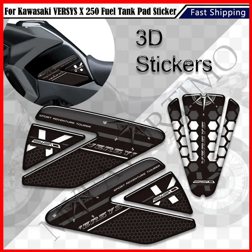 Motorcycle Tank Pad 3D Stickers Adventure Side Panel Protector Fairing For Kawasaki VERSYS X 250 250X VERSYS-X Tourer X-250