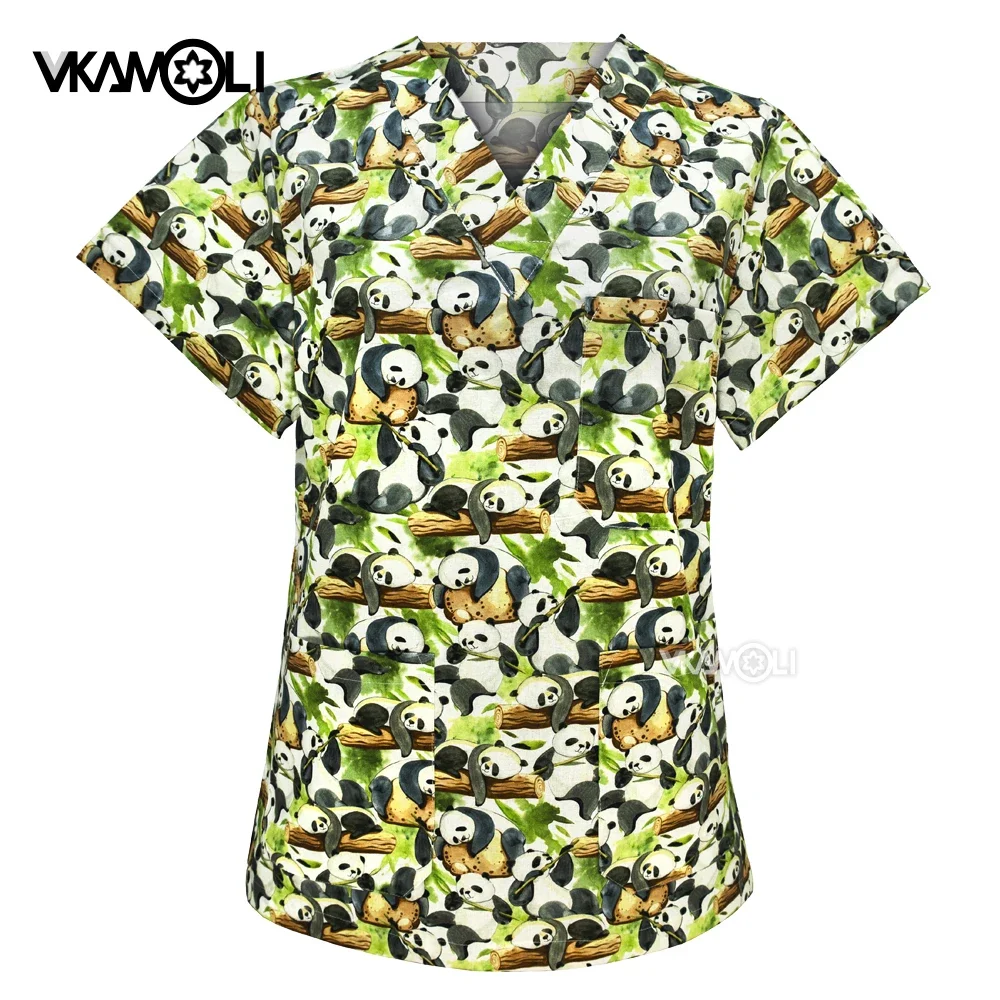 Panda print pet Hospital scrubs tops Doctors Uniform for Unisex Medical Supplies Dental Clinic Nurse vet medical uniforms