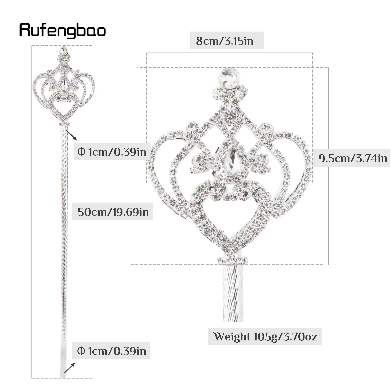 White Crown Diamond Alloy Crown Fairy Wands for Princess Wands for Angel Wand for Party Costume Wedding Birthday Party 50cm