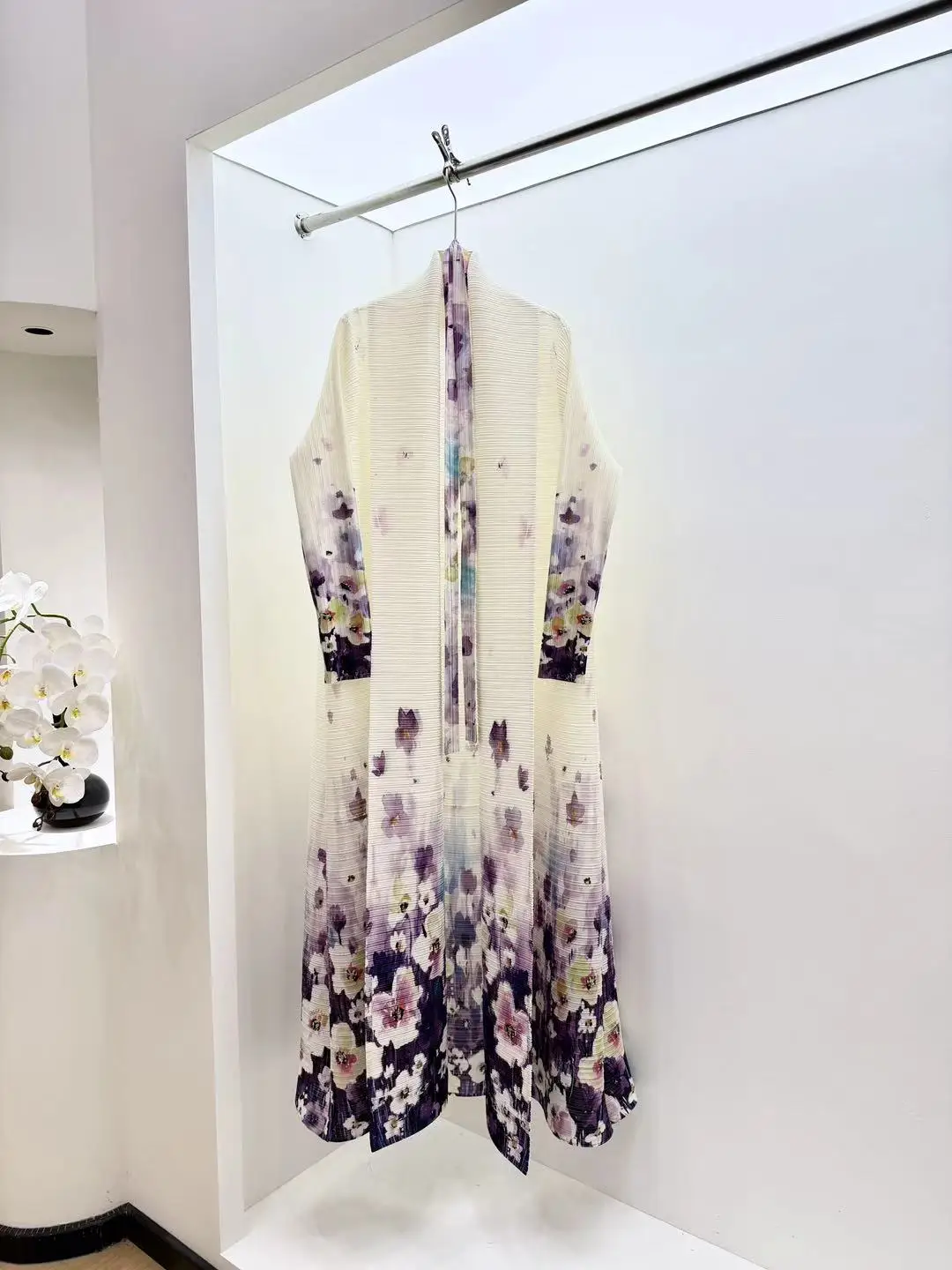 KAF Pleated Vintage Printed Women Plus Size Trench Coat Clashing Lapel with Belt Cardigan Design Arab Luxury Female Abaya