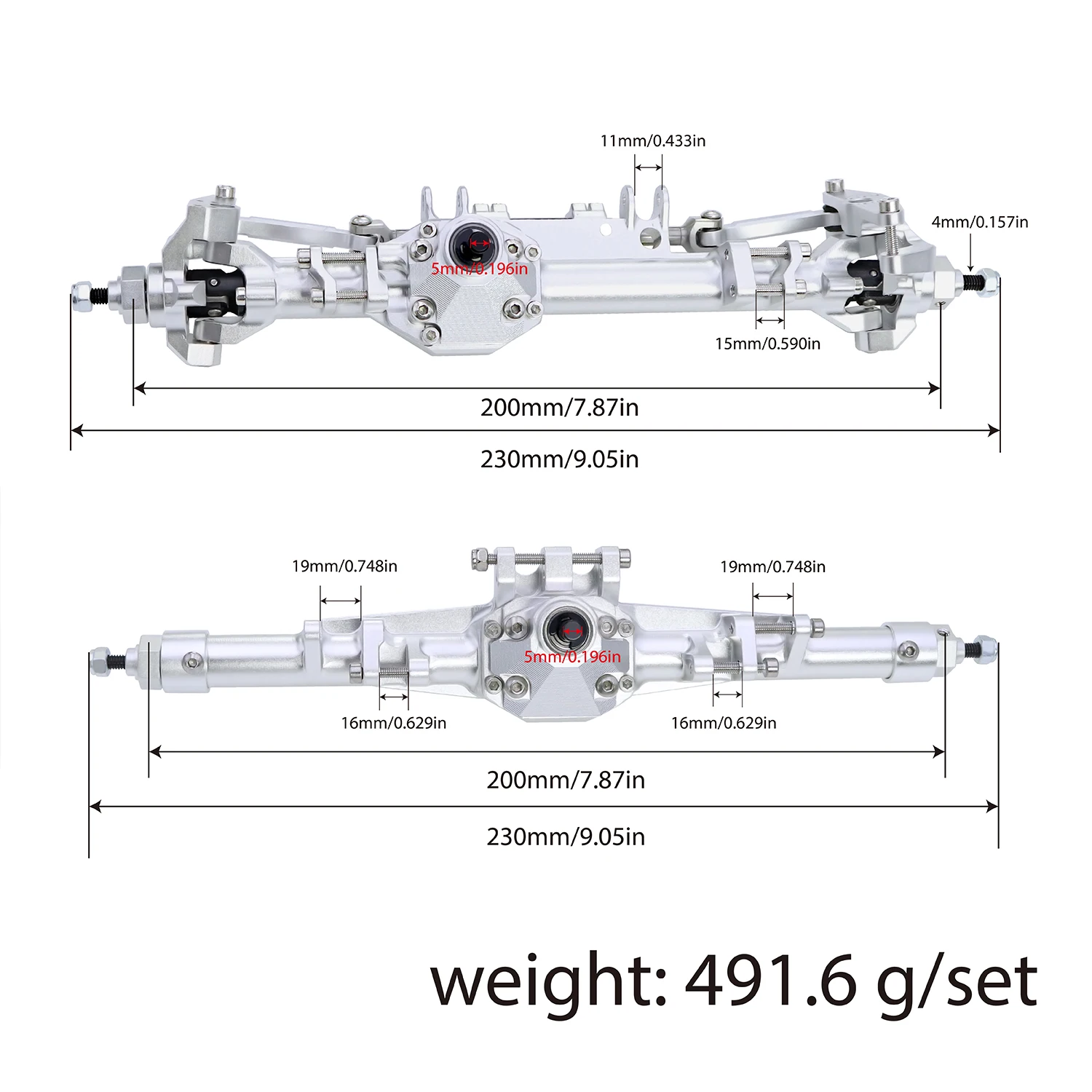 CNC 알루미늄 H10 전후방 직선 액슬 세트 1/10 RC 크롤러 카용 완전한 액슬 세트 Vanquish H10 옵틱 업그레이드 부품