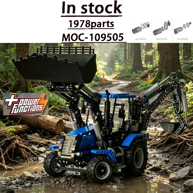 MOC-109505 Construction Site Agricultural Forestry Backhoe Loader Building Block Model 1978Pieces Adult Birthday Custom Toy Gift