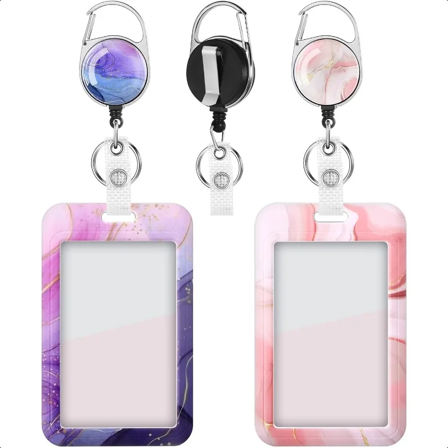 

2 Pack Badge Holder Retractable Clip Heavy Duty Reels with Vertical Sliding ID Badge Holder Hard Plastic for Women Teacher Stu