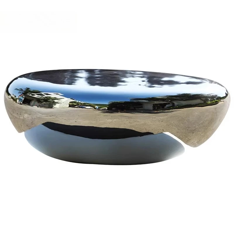 

FRP electroplating sculpture oval pebble coffee table commercial square outdoor rest waiting stool