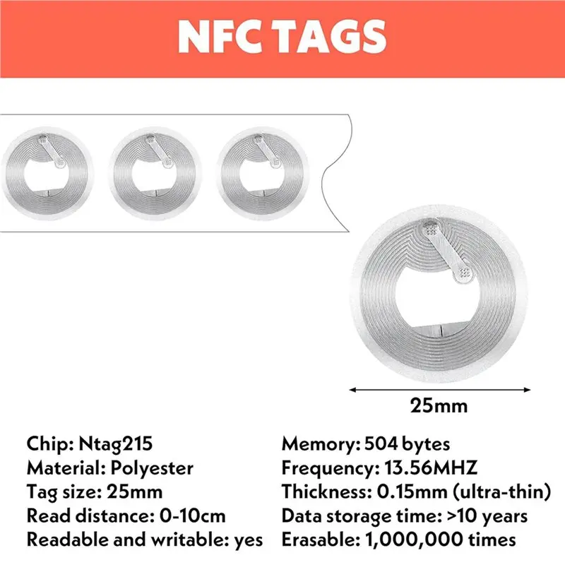 100Pcs Ntag215 Label Sticker 13.56Mhz ISO14443A NTAG 215 Sticker Ntag 215 Tags RFID Tag Universal Lable-【A74Z Miuai】