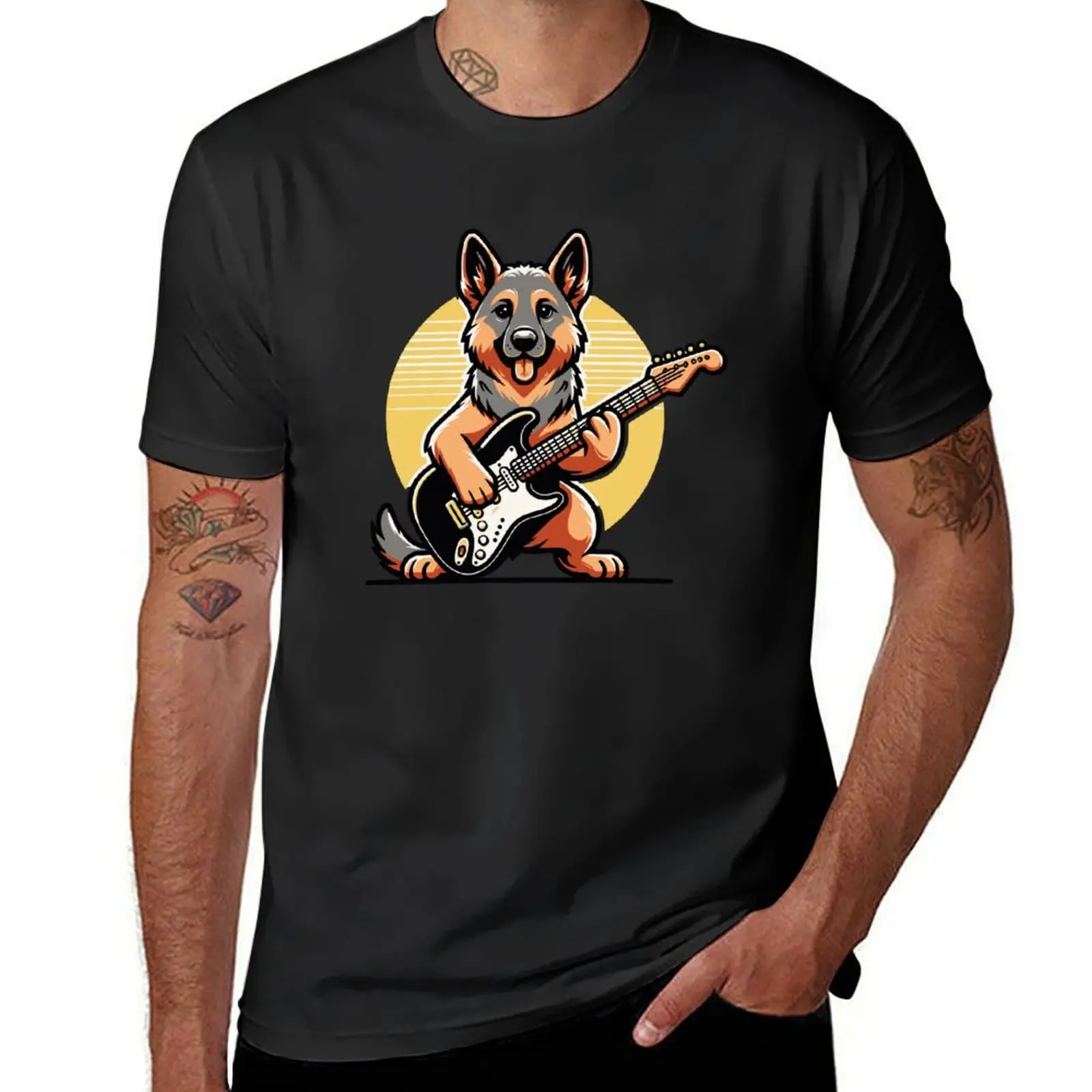 German Shepherd Electric Guitar Dog Lover Dog Mom Musician T-Shirt customs design your own vintage mens t shirt