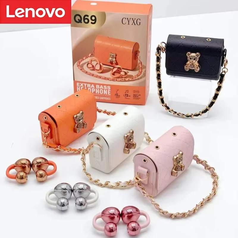 Lenovo New Bluetooth Headphones Creative Luxury Style Leather Bag Design OWS ClipOn High Fidelity Headphones