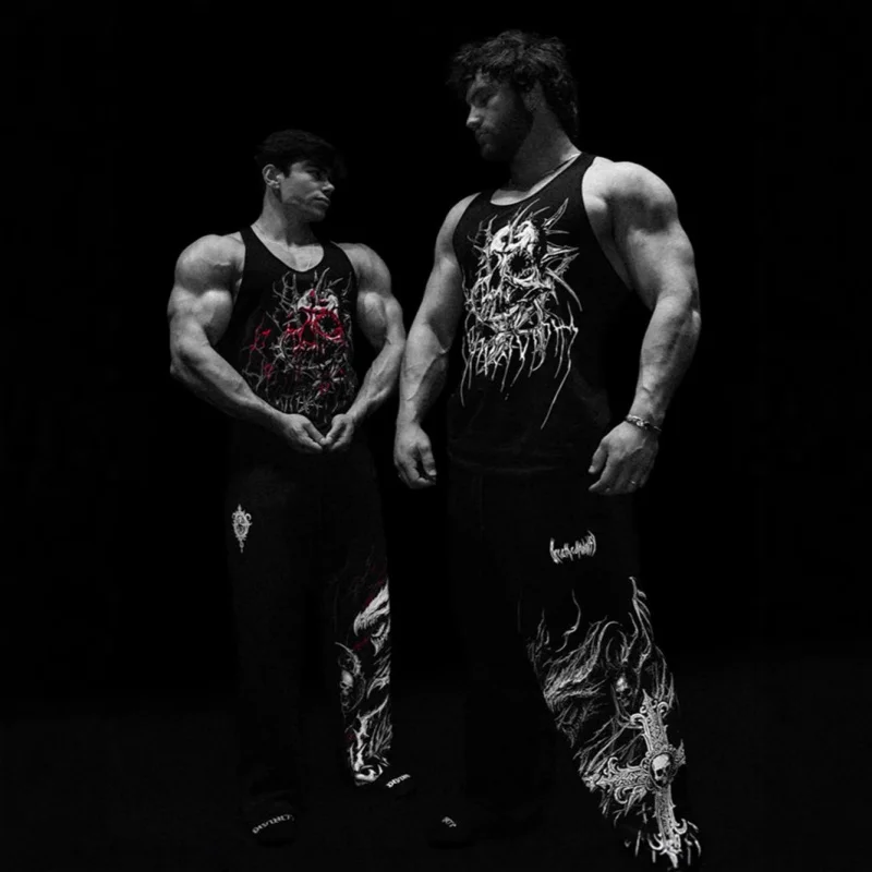 

Men'S Trendy Sports Fitness Printed Pants，Plus Size Loose Jogging Pants，Fitness Printed Casual Straight-Leg Pants