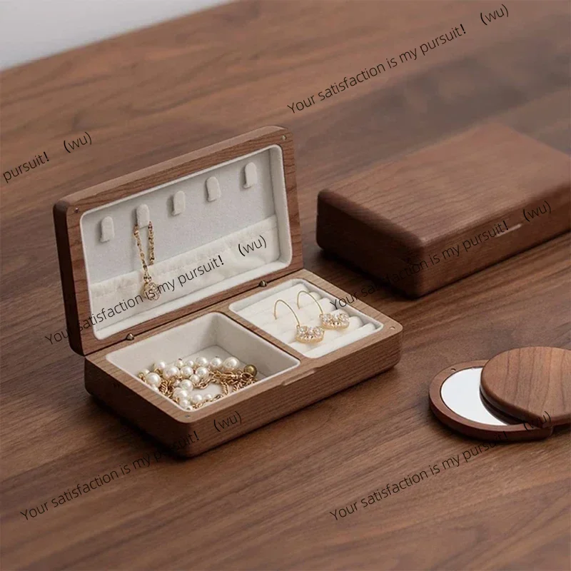 Exquisite Solid Wood Storage Box Portable Jewelry Box Ring Necklace Bracelet Organizer with Velvet Lining Box for Give Gift