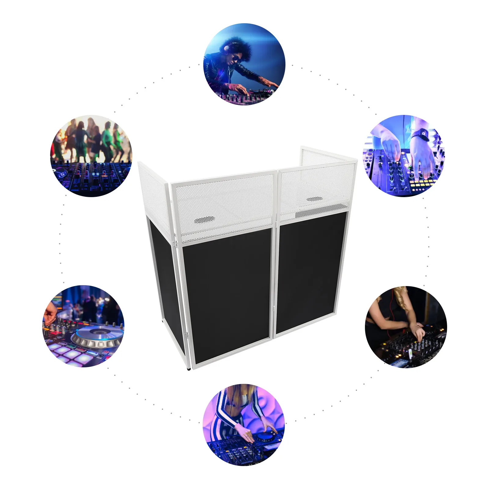 كشك مناسبات DJ مع طاولة رف عرض مقاس 48 × 24 بوصة، محطة واجهة مناسبات محمولة قابلة للطي مع حقيبة يد للحفلات، مقشدة إضاءة