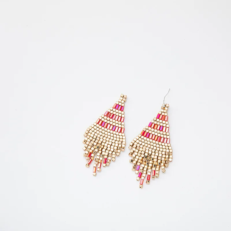 Boho Square Bead Drop Earrings Exotic Geometric Tassel Earrings Short Rhombus Fashion Earring for Women