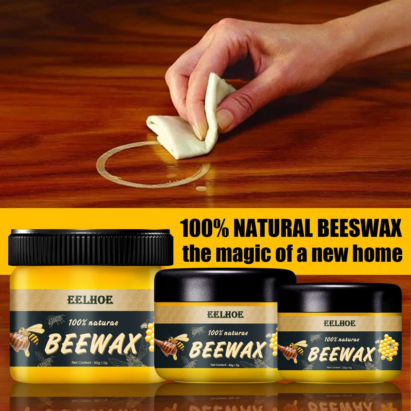 20/40/80g Wood Care Wax Solid Wood Furniture Polishing Seasoning Beeswax Polisher Waterproof Furniture Care Maintenance Beeswax