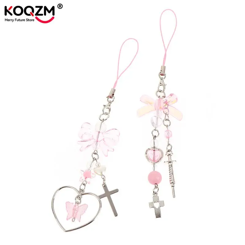 Phone Charms Pendant Kawaii Key Chain For Bag For iPhone For Samsung Cute Accessories Women Girl Straps Beaded Phone Lanyard