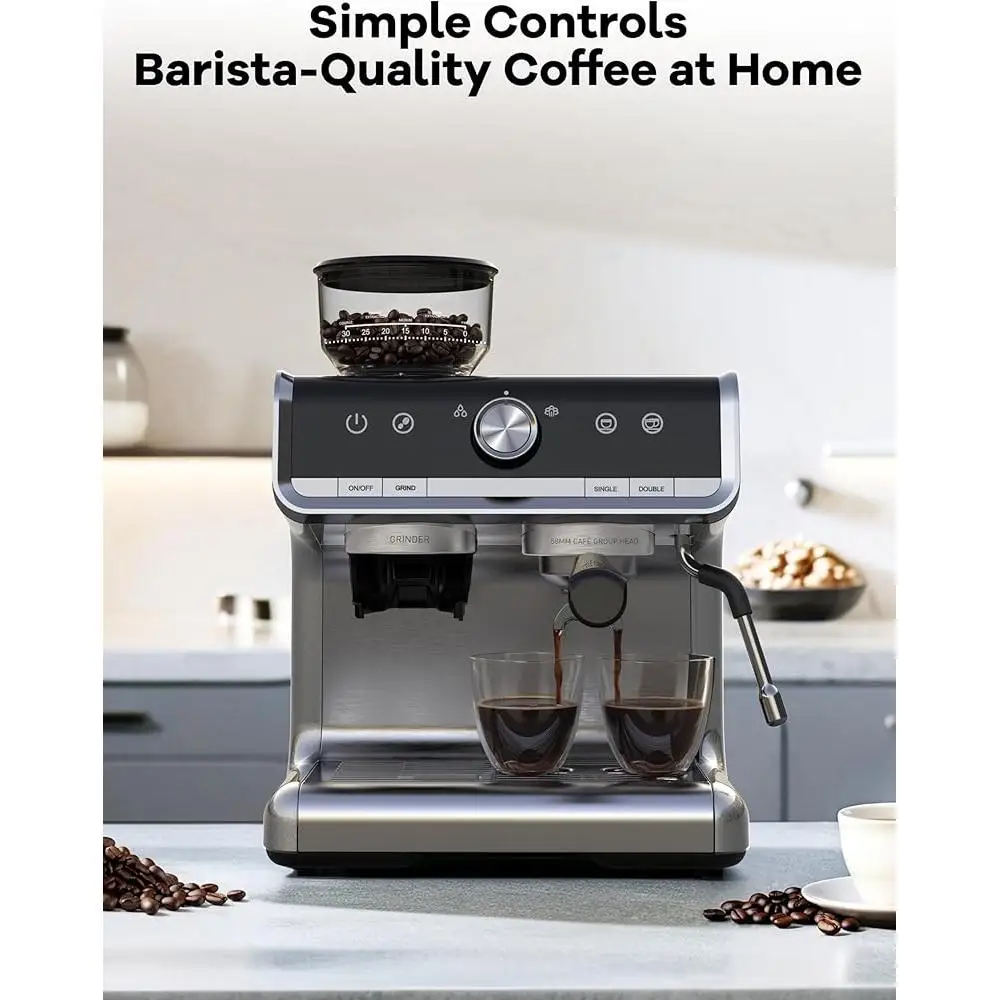 20-барная эспрессо-машина с измельчителем, вспениватель молока, полуавтоматическая машина для приготовления капучино, система быстрого нагрева с двойным ПИД-управлением 30