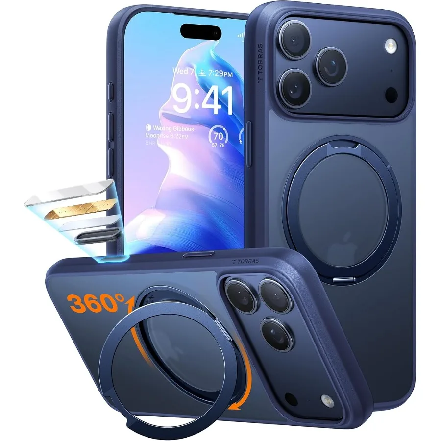 아이폰 17 PRO용 360도 마그네틱 스탠드 (카메라 컨트롤 버튼 및 MagSafe 호환, 밀리터리 등급 보호, 슬림 소프트 엣지 T)