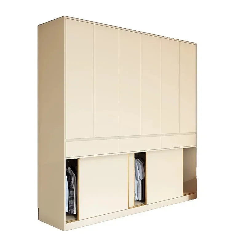 for Cream White Sliding Door Wardrobe Oak Door to Top New Segmented Casement Sliding Integrated Household Bedroom Cabinet