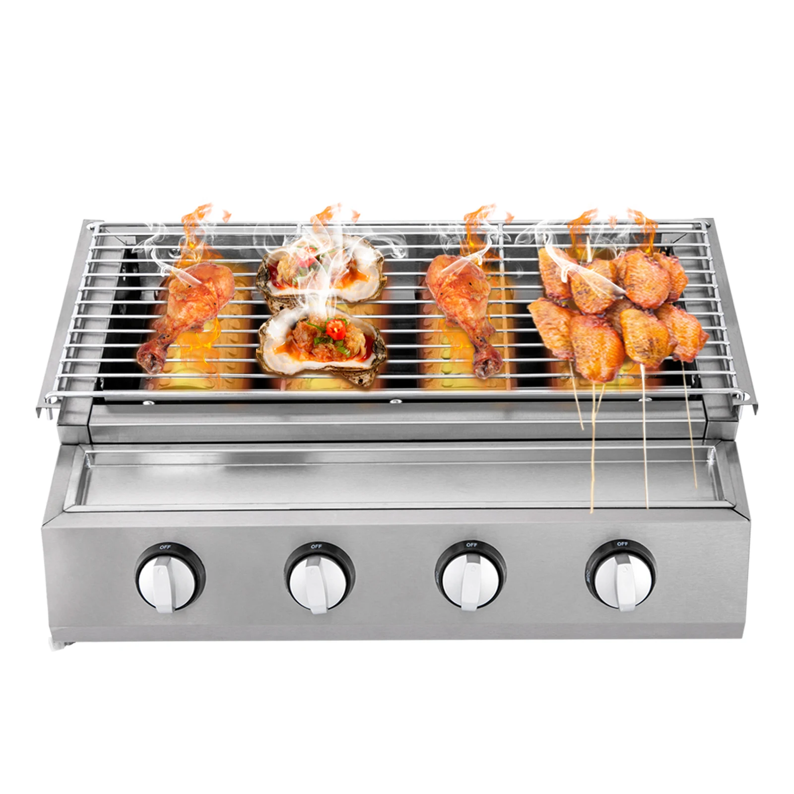 

Stainless Steel Smokeless Barbecue Grill 4 Burners Outdoor Grill Portable BBQ LPG Gas Removable Grill for Patio Garden