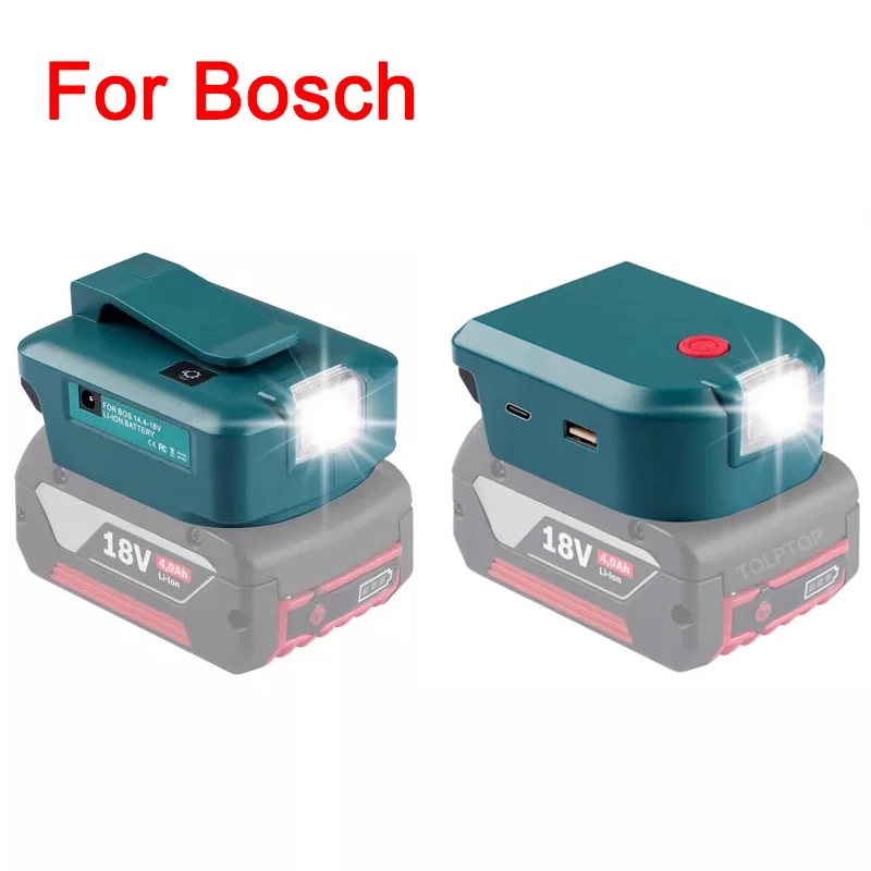 Battery Adapter With LED Light Type-c USB Charging Port Power Bank For Bosch 14.4-18V Li-ion Battery BAT618 BAT614 BAT609