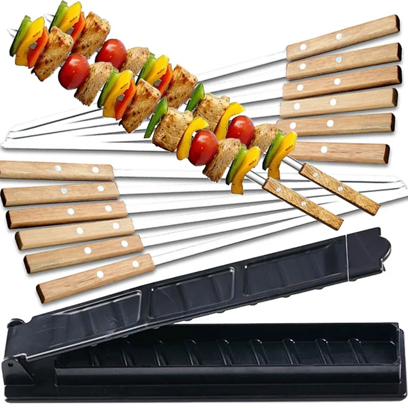 340 Stainless Steel Professional Grilling BBQ Skewer 21Inch Long Flat Meat Skewer Machine Kebab Press Maker Outdoor BBQ Tools