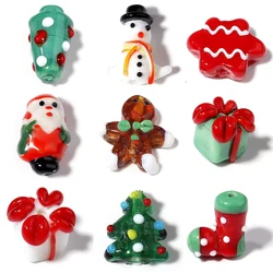 2pcs/Lot Cute Christmas Lampwork Beads Christmas Tree Snowman Multicolor Glass Loose Beads DIY Making Bracelet Jewelry Making