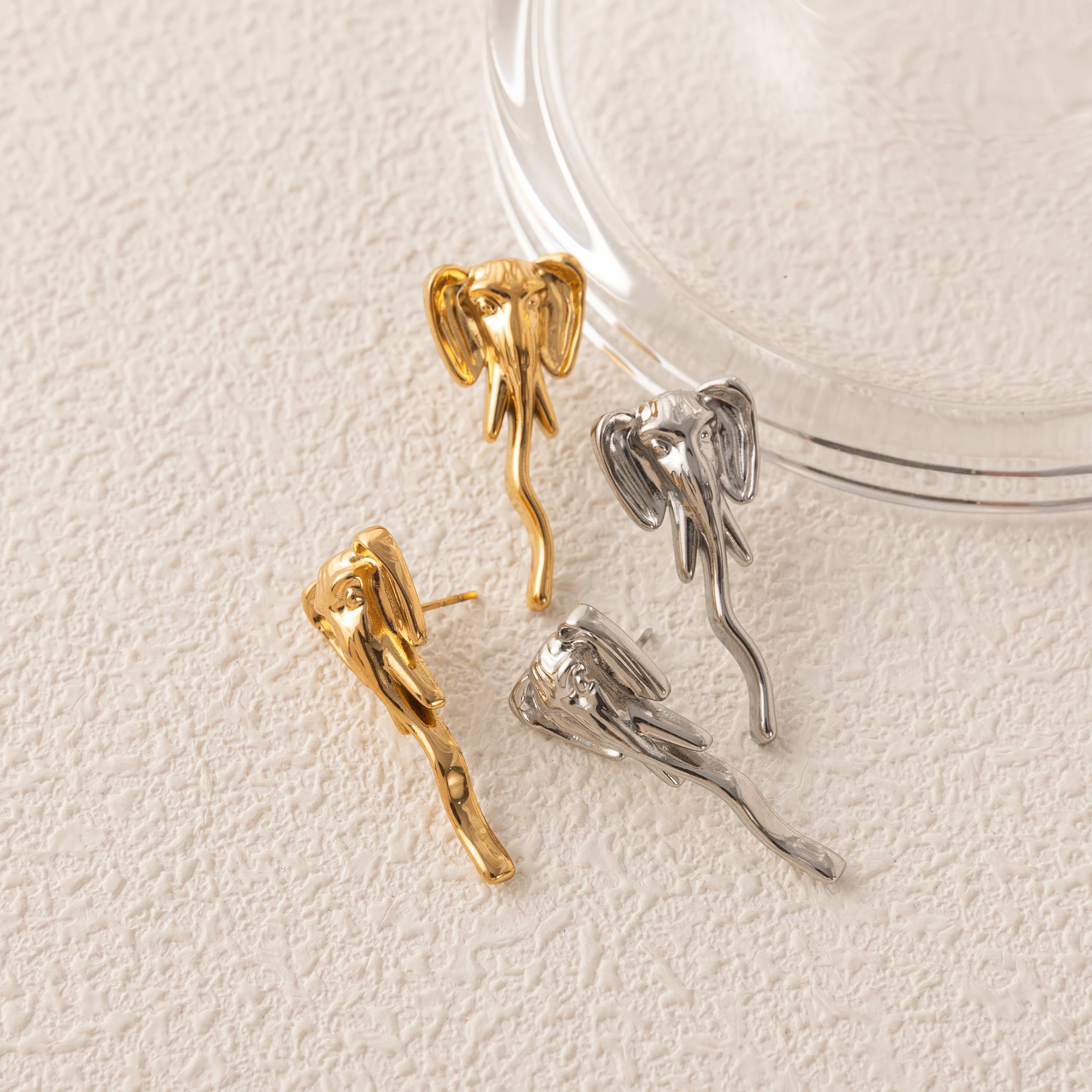 

Trendy Elephant Earrings, Long Nose Design, 18K Gold Plated Stainless Steel Jewelry for Women