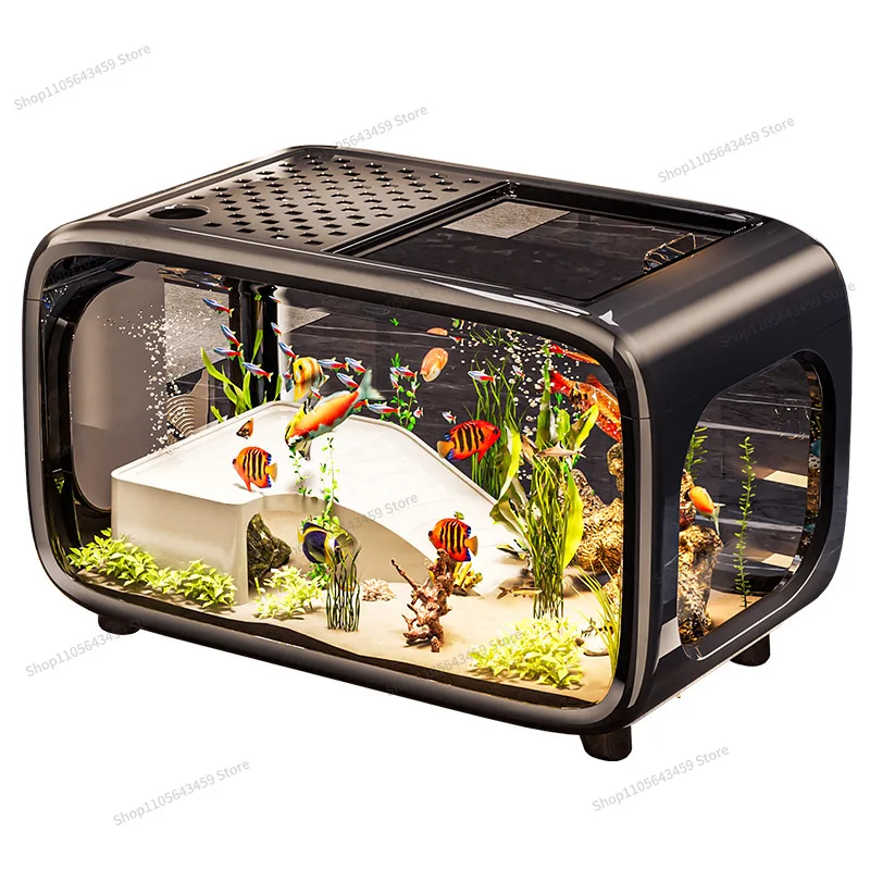 For Creative fish tank with lid, new landscape ecological fish tank, high transparency, anti fall desktop small aquarium