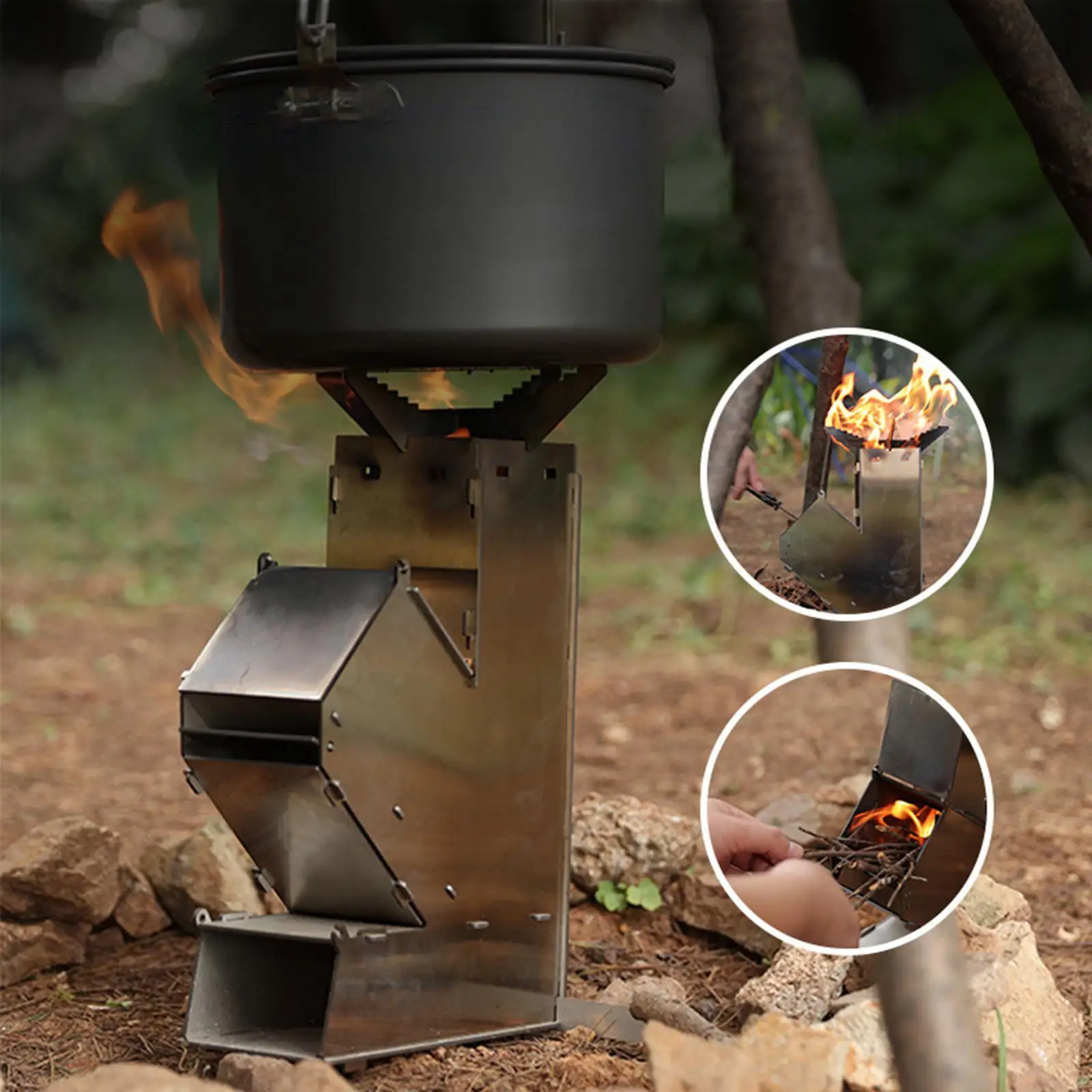 Camping Rocket Wood Burning Burner for Traveling Hunting Backpacking