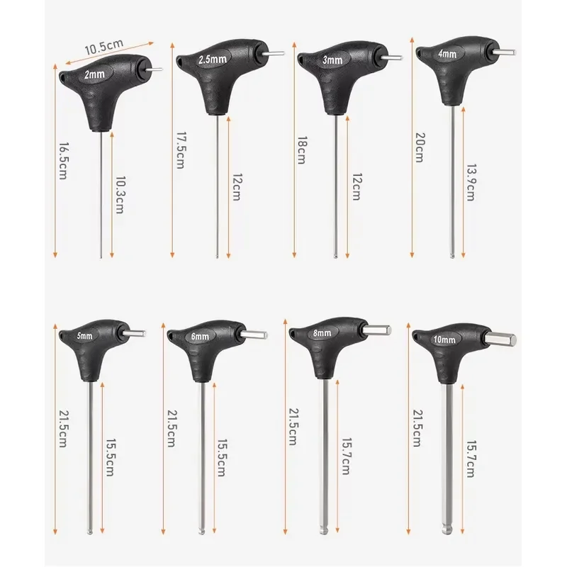 T-Handle Hex Wrench Set 2-10mm 8-Piece Alloy Steel Repair Tool Kit with Storage Rack for Bicycle Car Maintenance