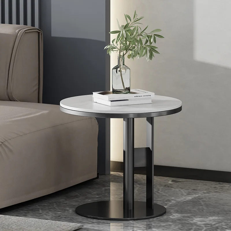 

Italian light luxury sofa edge rock slab corner living room Nordic simple round small side table bedside side cabinet small coff