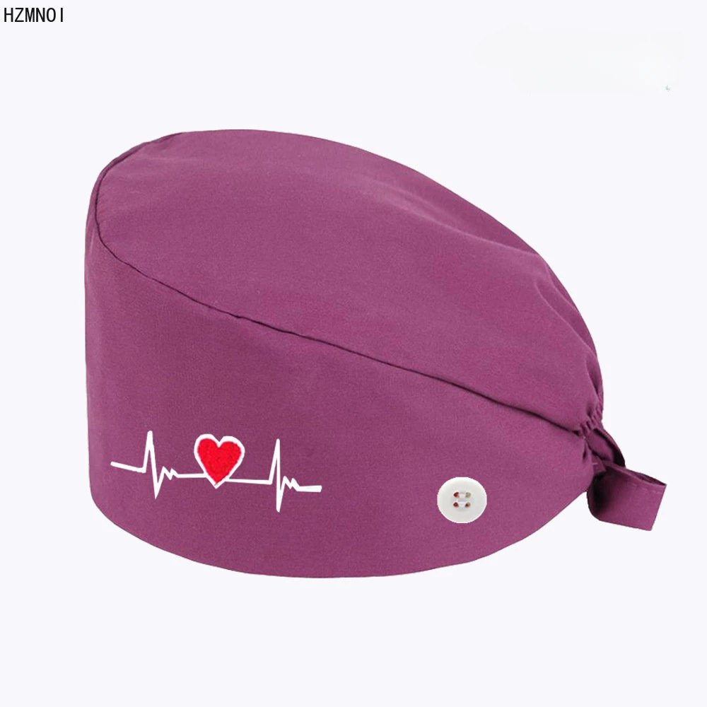 Heart Shape Embroidery Nurse Hat for Women with Buttons Beauty Salon Pharmacy Caps Lab Pet Doctor Surgicals Cap Operating Room