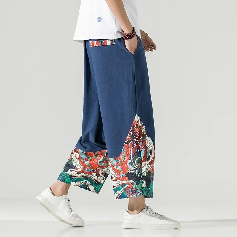 M-5Xl de talla grande 2024 hombre chino Hippie hombres pierna ancha hombres Fitness Taichi Kung Fu pantalones kimonos pantalones 10916 MN1