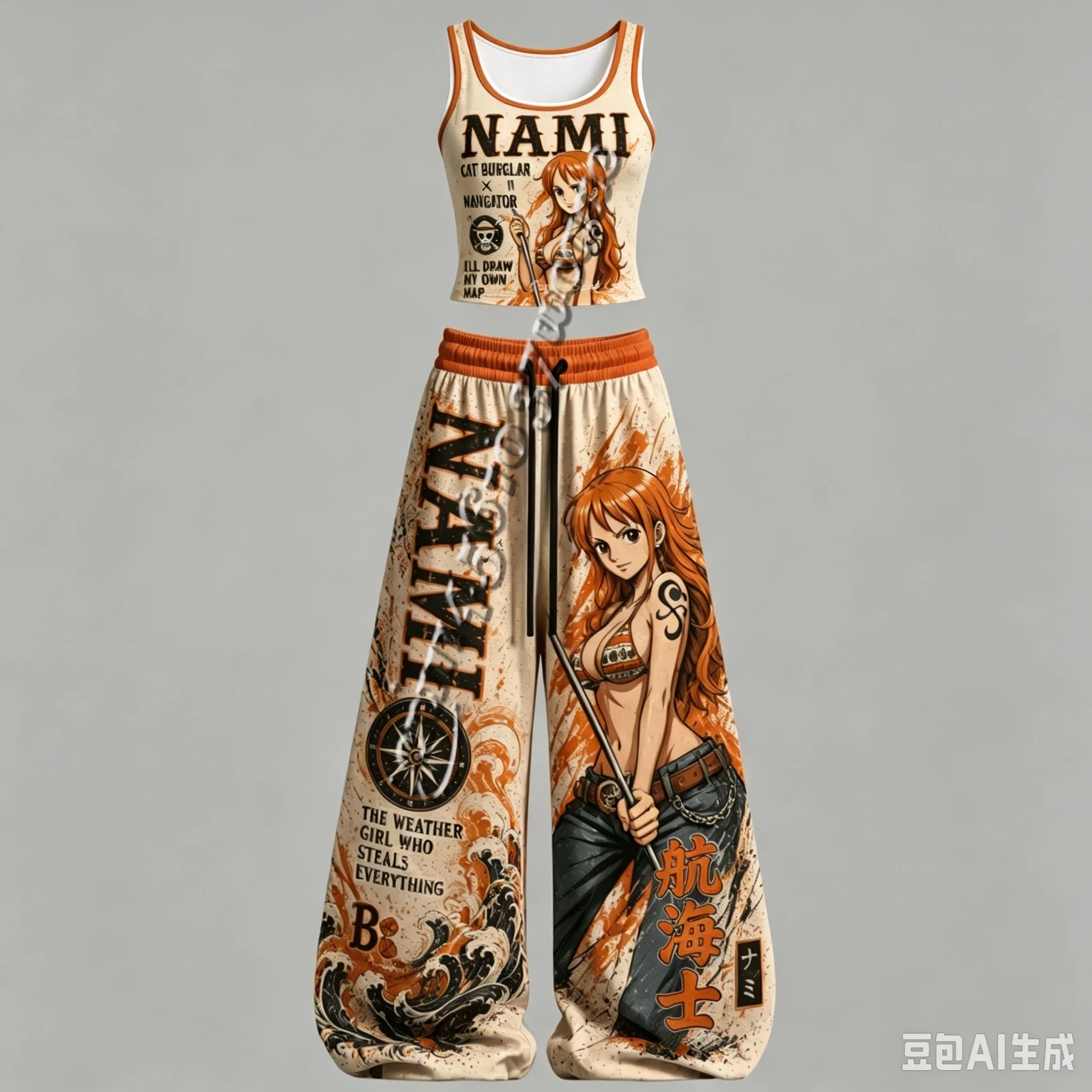 FamilyMatching Neues One Piece Zoro Ace Robin Law Serie Anime-Charakter Tanktop Weite Hose Set Unisex Anime 2-Teiliges Outfit – Detail 10