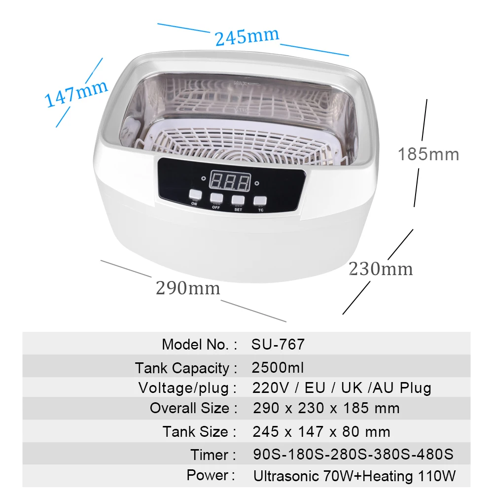Skymen Household Ultrasonic Bath 2.5L Ultra Sonic Cleaner 2500ml Ultrasound Tank Time Temperature Setting For Nail Manicure Tool