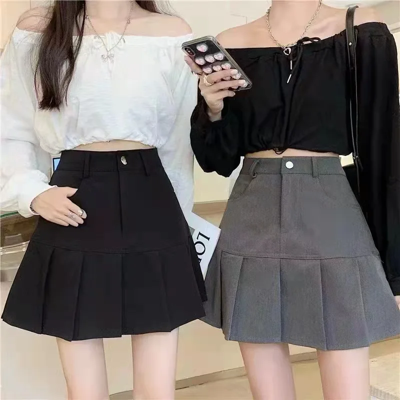 Summer and Autumn Casual High Waisted Patchwork Design with Pleated Skirt and Anti Glare Suit Skirt for Women