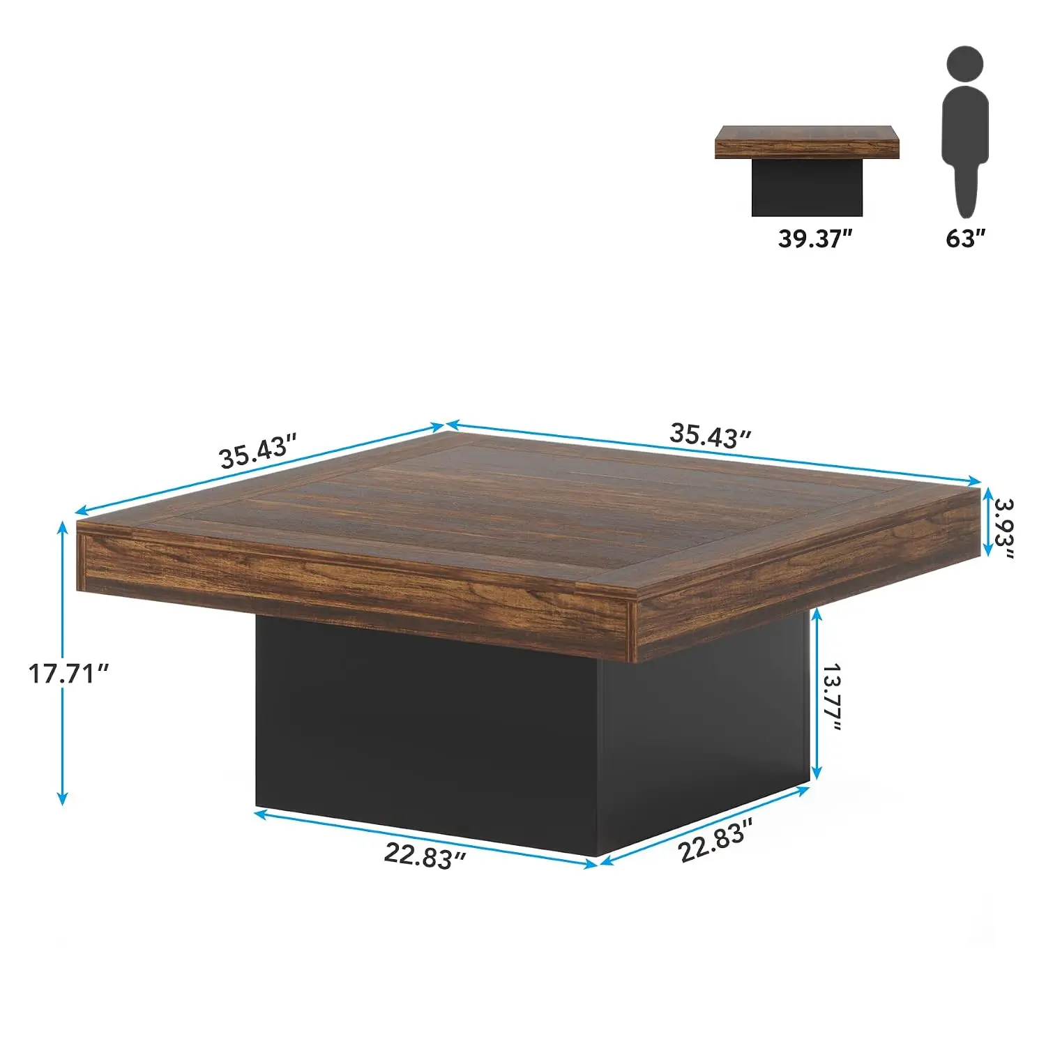LED Coffee Table Modern Square Farmhouse Contro 35.4