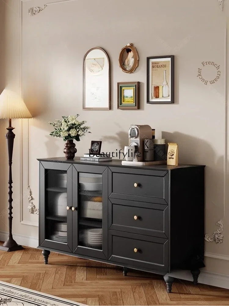 

yj7 French Retro Sideboard Black Storage Wall-Mounted Integrated Kitchen Tea Cabinet