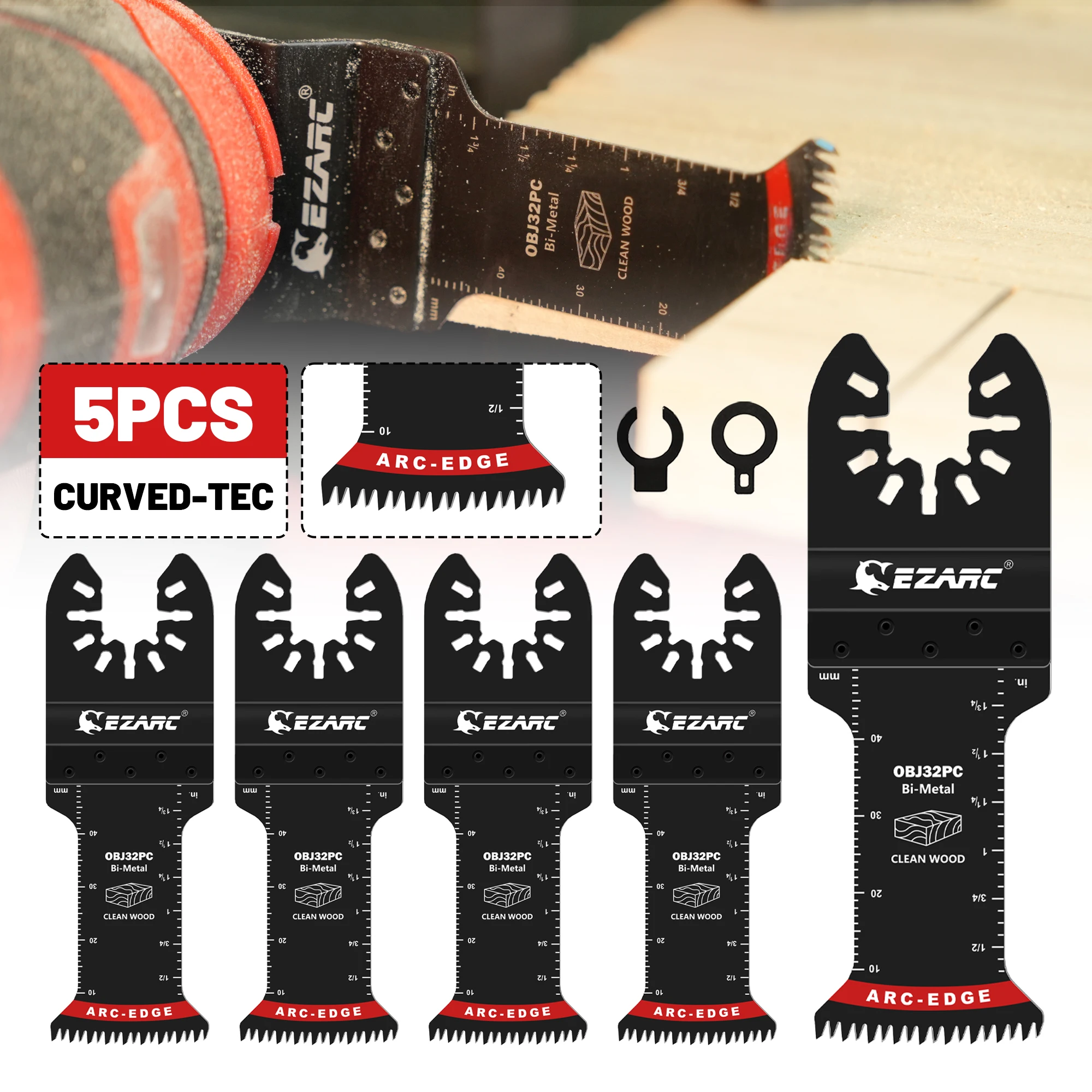 EZARC 5pcs Japanese Teeth Oscillating Saw Blades for Clean Cuts in Hard Wood & Plastic, Bi-Metal Arc Edge Oscillating Tool Blade