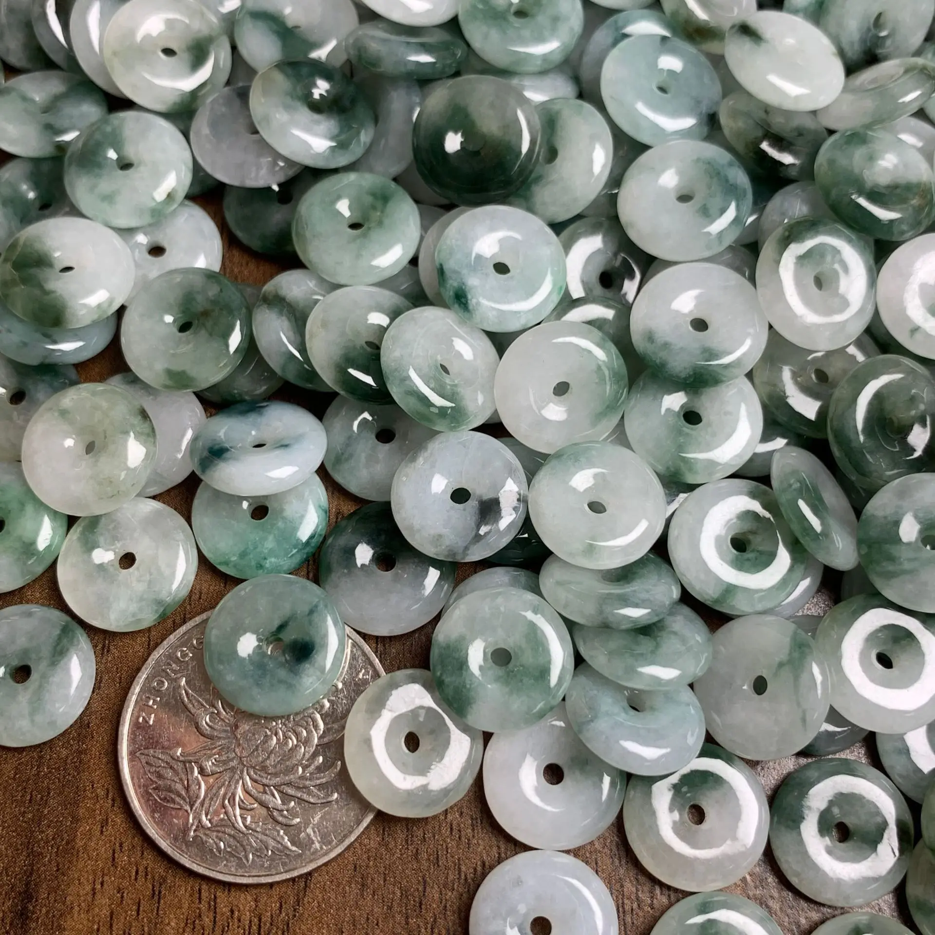 Natural Burmese jade floating flower buttons safety buckles jade pendant accessories large hole jade buckles