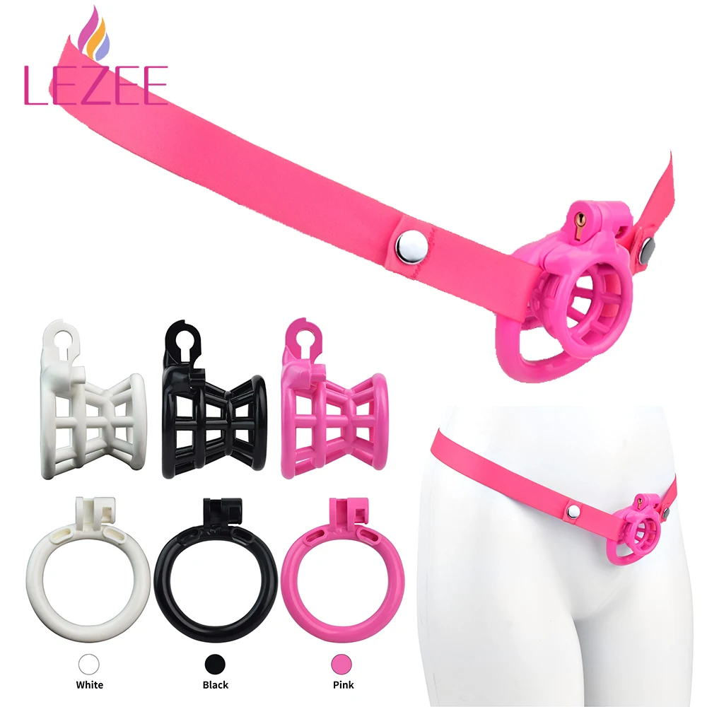 

LEZEE Urethral Penis Lock Male Chastity Cage With Elastic Belt Anti-off Device Scrotum Ring Intimate BDSM Sex Toys For Men