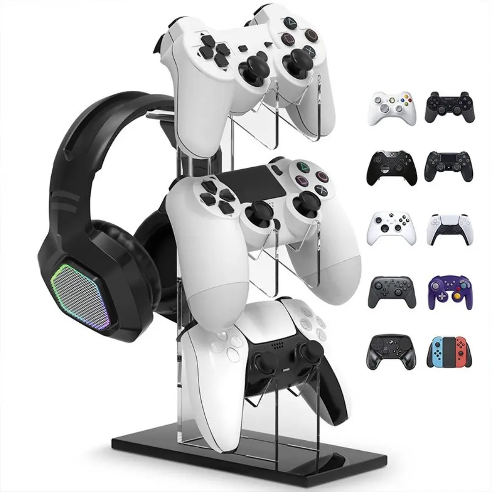 Universal 3-layer Controller Holder Acrylic Durable Headphone Holder Multi-function for PS5/PS4/PS3/PS2/Switch Pro/Xbox