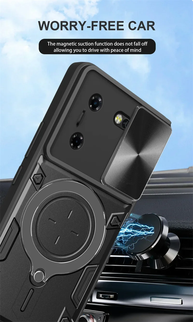 ل Tecno Pova 5 6 Neo 4G 6 Pro 5G POP 8 9 10 جراب هاتف الشريحة كاميرا للصدمات درع حالات حامل مغناطيسي حلقة غطاء وقائي