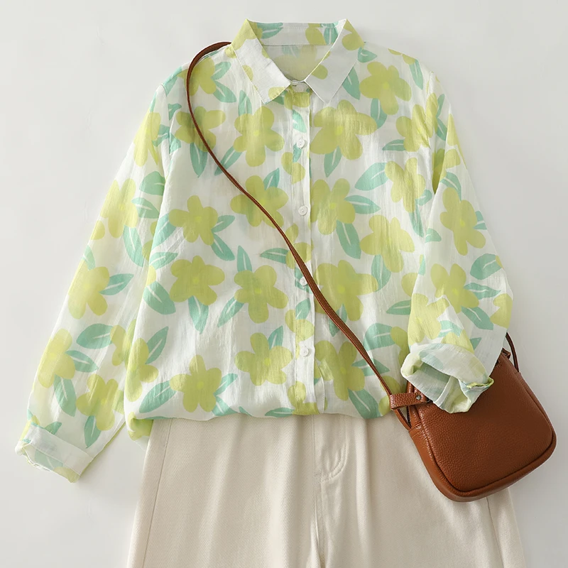 

Women Long Sleeve Fashion Leaf Print Shirt Long Sleeve Loose Thin Floral Blouse Tops Streetwear Beach Boho Party