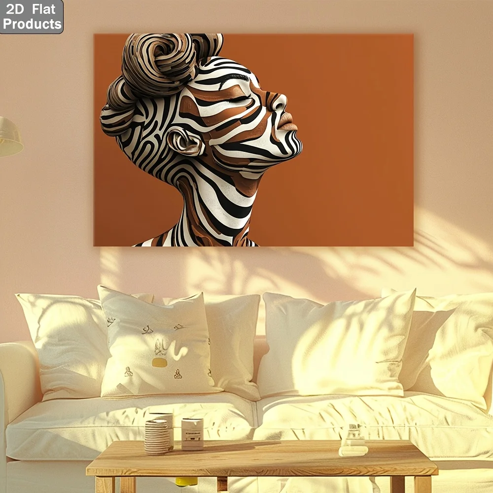 

2D Flat, 2D Flat 1pc Wooden Vintage Canvas Poster Posters Prints, Zebra Inspired Artistic Design Poster Print for Living Room, K