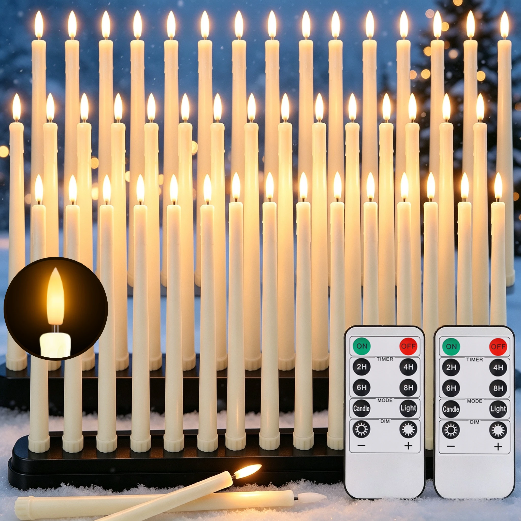 12/24Pcs Plastic Flameless Taper Candles with Remote Timer Battery Operated Led Candlesticks with Flickering Taper Candlesticks