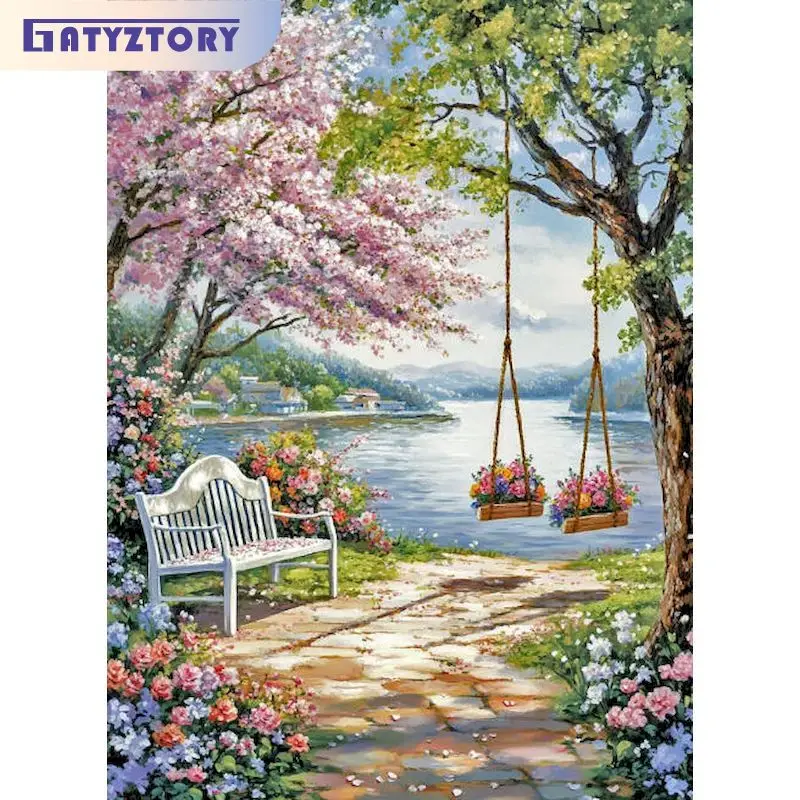 

GATYZTORY Oil Painting By Numbers Park Landscape Handpainted Home Decoration Pictures By Number Night Drawing Canvas Wall Art Gi